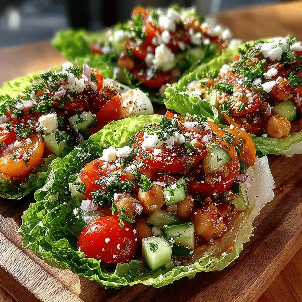 When it comes to preparing Crunchy Chickpea Salad Lettuce Wraps, you'll find it to be a quick and satisfying dish perfect for any occasion. The total time for preparation is approximately <strong>20 minutes</strong>, making it an ideal choice for a quick lunch, a light dinner, or a healthy snack. The recipe serves <strong>four</strong>, with each serving consisting of two to three lettuce wraps, depending on the size of your lettuce leaves and the appetites of your guests.” /></p>
</p>
<h2>Preparation Time and Serving Suggestions</h2>
</p>
<p>When it comes to preparing Crunchy Chickpea Salad Lettuce Wraps, you’ll find it to be a quick and satisfying dish perfect for any occasion. The total time for preparation is approximately <strong>20 minutes</strong>, making it an ideal choice for a quick lunch, a light dinner, or a healthy snack. The recipe serves <strong>four</strong>, with each serving consisting of two to three lettuce wraps, depending on the size of your lettuce leaves and the appetites of your guests.</p>
</p>
<p>These wraps are not only delicious but also customizable, allowing you to adapt them for various occasions. Serve them as a refreshing appetizer at gatherings, a nutritious lunch option for work, or even as a main dish paired with complementary sides. The versatility of this recipe makes it a must-try for anyone looking to incorporate more plant-based options into their diet.</p>
</p>
<h2>Detailed Instructions for Each Step</h2>
</p>
<h3>Preparing the Chickpeas for the Right Texture</h3>
</p>
<p>1. <strong>Rinse and Drain</strong>: Start by rinsing <strong>1 can (15 oz)</strong> of chickpeas under cold water to remove any excess sodium and to ensure they are clean. Drain them well.</p>
</p>
<p>2. <strong>Drying</strong>: For optimal crunchiness, spread the chickpeas on a clean kitchen towel or paper towel and gently pat them dry. This step is crucial as it reduces moisture, allowing for better seasoning adherence and crunch after roasting.</p>
</p>
<p>3. <strong>Roasting</strong>: Preheat your oven to <strong>400°F (200°C)</strong>. Place the dried chickpeas on a baking sheet lined with parchment paper. Toss them with <strong>1 tablespoon of olive oil</strong> and your choice of seasonings (see seasoning tips below). Roast in the oven for <strong>20-25 minutes</strong>, shaking the pan halfway through, until they are golden brown and crunchy. Keep an eye on them to prevent burning.</p>
</p>
<h3>Mixing the Vegetables for Optimal Flavor Distribution</h3>
</p>
<p>1. <strong>Chop the Vegetables</strong>: While your chickpeas are roasting, prepare the vegetables. Finely chop <strong>1/2 cup of red bell pepper</strong>, <strong>1/2 cup of cucumber</strong>, and <strong>1/4 cup of red onion</strong>. These vegetables add a refreshing crunch and vibrant color to your wraps.</p>
</p>
<p>2. <strong>Herbs</strong>: Don’t forget the herbs! Chop <strong>1/4 cup of fresh parsley</strong> and add it to the vegetable mix. This will enhance the flavor profile of your salad significantly.</p>
</p>
<p>3. <strong>Combine</strong>: In a large bowl, combine your chopped vegetables and herbs. Set aside while you prepare the dressing.</p>
</p>
<h3>Seasoning Tips to Elevate the Dish</h3>
</p>
<p>1. <strong>Dressing</strong>: In a small bowl, whisk together <strong>3 tablespoons of tahini</strong>, <strong>1 tablespoon of lemon juice</strong>, and <strong>1 teaspoon of maple syrup</strong> (or honey, if not vegan). Add <strong>salt and pepper</strong> to taste. This dressing is creamy and complements the crunch of the chickpeas beautifully.</p>
</p>
<p>2. <strong>Combine with Chickpeas</strong>: Once the chickpeas are out of the oven and cooled slightly, add them to the vegetable mixture. Drizzle your dressing over the top and toss everything together gently, ensuring an even coating.</p>
</p>
<h2>Assembling the Wraps: Techniques for Perfect Presentation</h2>
</p>
<h3>Choosing the Right Lettuce Leaves for Wrapping</h3>
</p>
<p>The choice of lettuce is crucial for creating the perfect wrap. <strong>Butter lettuce</strong> or <strong>romaine</strong> are excellent options due to their sturdy yet flexible leaves. They hold the filling well and add a refreshing crunch.</p>
</p>
<p>1. <strong>Preparation</strong>: Carefully separate the leaves from the head of lettuce. Wash them gently under cold water and pat dry with a towel. Ensure the leaves are whole and intact for easier wrapping.</p>
</p>
<h3>Tips for Filling and Folding Lettuce Wraps</h3>
</p>
<p>1. <strong>Filling</strong>: Take a lettuce leaf and spoon a generous amount of the chickpea salad mixture onto the center of the leaf. Be careful not to overfill, as this may make the wrap difficult to fold.</p>
</p>
<p>2. <strong>Folding</strong>: To fold, bring the sides of the leaf over the filling, then roll from the bottom up to create a neat wrap. Alternatively, you can leave the lettuce open-faced if you prefer a more casual presentation.</p>
</p>
<h2>Creative Variations and Serving Suggestions</h2>
</p>
<h3>Exploring Flavor Variations</h3>
</p>
<p>1. <strong>Adding Different Vegetables or Herbs</strong>: Feel free to experiment with other vegetables like shredded carrots, diced avocado, or even sliced radishes for an extra crunch. You can also substitute parsley with fresh cilantro or mint for a different flavor profile.</p>
</p>
<p>2. <strong>Incorporating Spices or Hot Sauce for a Kick</strong>: If you enjoy a bit of heat, consider adding a pinch of red pepper flakes or a dash of your favorite hot sauce to the chickpea mixture. This adds an exciting kick and deepens the flavor of your wraps.</p>
</p>
<h3>Serving Ideas for Different Occasions</h3>
</p>
<p>1. <strong>Transforming the Wraps into a Main Dish</strong>: To turn these wraps into a more filling meal, serve them alongside a quinoa or rice salad. This combination provides a hearty yet healthy option suitable for dinner.</p>
</p>
<p>2. <strong>Pairing with Sides</strong>: These wraps pair wonderfully with sides like hummus, tzatziki, or a light soup. A side of roasted vegetables or a simple green salad can complement the wraps nicely, making for a well-rounded and satisfying meal.</p>
</p>
<h2>Conclusion: Enjoying Your Crunchy Chickpea Salad Lettuce Wraps</h2>
</p>
<p>Crunchy Chickpea Salad Lettuce Wraps offer an exciting blend of flavors and textures, making them a versatile option for various meal occasions. With their nutritious ingredients and simple preparation, these wraps are not only a delicious choice but also a great way to incorporate more plant-based meals into your diet.</p>
</p>
<p>Enjoy the fresh flavors and health benefits of this recipe, and let it inspire you to get creative in the kitchen. Whether served as a quick lunch, an appetizer, or a healthy snack, these wraps are sure to become a favorite in your culinary repertoire. Try this recipe today and experience the delight of crafting your own fresh, crunchy wraps that everyone will love!</p>
</div>