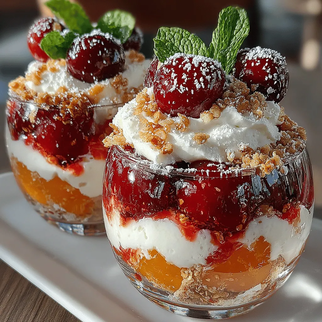 Indulging in a delicious dessert doesn't have to be a complicated affair, and the Cherry Delight Parfaits exemplify this perfectly. This delightful treat brings together the vibrant sweetness of fresh cherries, the luscious creaminess of whipped cream and Greek yogurt, and the satisfying crunch of granola in a visually stunning presentation. Perfect for summer gatherings, special celebrations, or simply a well-deserved personal indulgence, these parfaits are not only easy to make but also incredibly impressive.