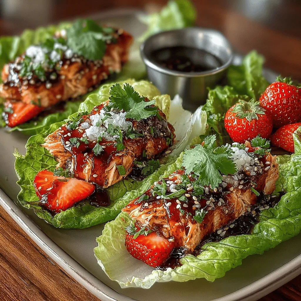 Salmon lettuce wraps with strawberry glaze are a vibrant and tantalizing dish that seamlessly combines the rich flavors of fresh salmon with the crispness of leafy greens and the sweetness of strawberries. This unique recipe not only excites the palate but also offers a refreshing, light meal option perfect for warm weather dining or as a healthy appetizer. The appeal of this dish lies in its simplicity, versatility, and the way it showcases the natural flavors of its ingredients, making it a delightful choice for both casual meals and special occasions.