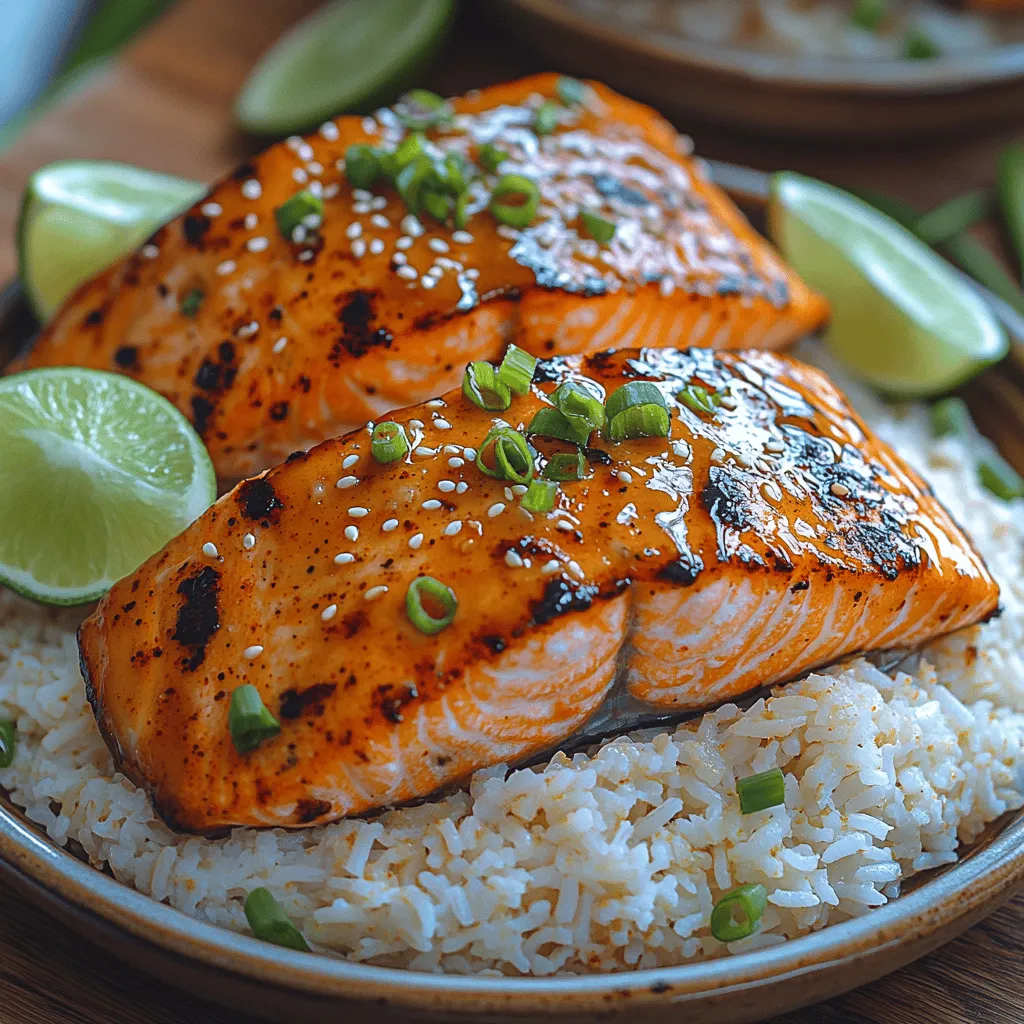 Sweet Chili Glazed Salmon with Fluffy Coconut Rice is a vibrant dish that marries the rich, buttery flavor of salmon with a glossy, sweet-and-spicy glaze. This recipe is not just about taste—it's a feast for the eyes, with the salmon coated in a glistening sauce that beckons to be savored. The dish is a harmonious blend of sweet and savory, with the sweet chili glaze adding a delightful heat that perfectly complements the natural flavors of the fish. Paired with fluffy coconut rice, this meal transforms a simple dinner into an exotic culinary experience.