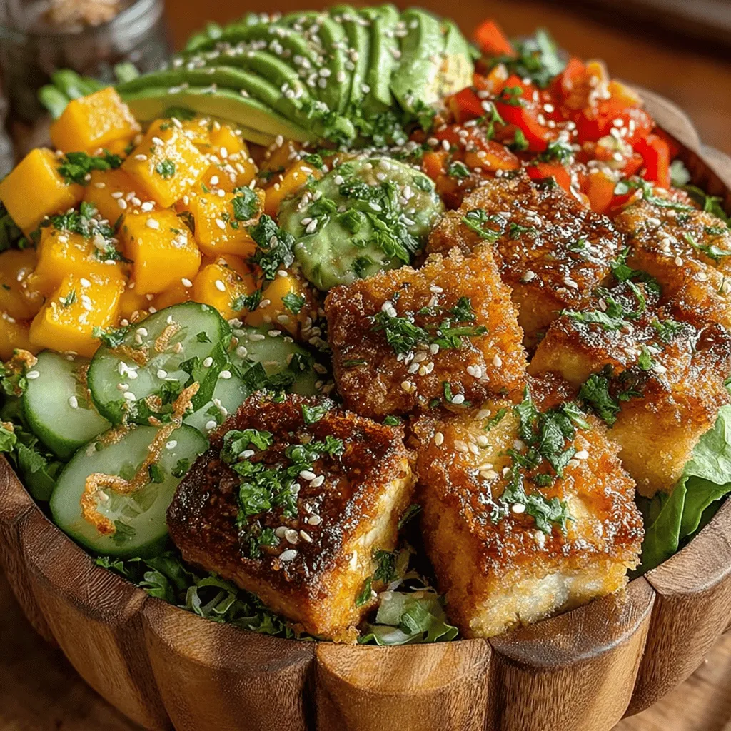 Rice vinegar is a key ingredient in the dressing for the Tropical Bliss: Mango & Tofu Salad Bowl. Its subtle tanginess not only enhances the flavor profile of the salad but also brings several health benefits. Rice vinegar is low in calories and contains beneficial acids that can aid in digestion. Additionally, it has antimicrobial properties that may help to improve gut health. The mild flavor of rice vinegar makes it an excellent choice for balancing out the sweetness of the fruits and the richness of the tofu, ensuring a harmonious blend that elevates the entire dish.