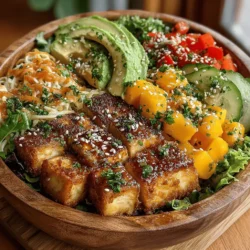 Rice vinegar is a key ingredient in the dressing for the Tropical Bliss: Mango & Tofu Salad Bowl. Its subtle tanginess not only enhances the flavor profile of the salad but also brings several health benefits. Rice vinegar is low in calories and contains beneficial acids that can aid in digestion. Additionally, it has antimicrobial properties that may help to improve gut health. The mild flavor of rice vinegar makes it an excellent choice for balancing out the sweetness of the fruits and the richness of the tofu, ensuring a harmonious blend that elevates the entire dish.