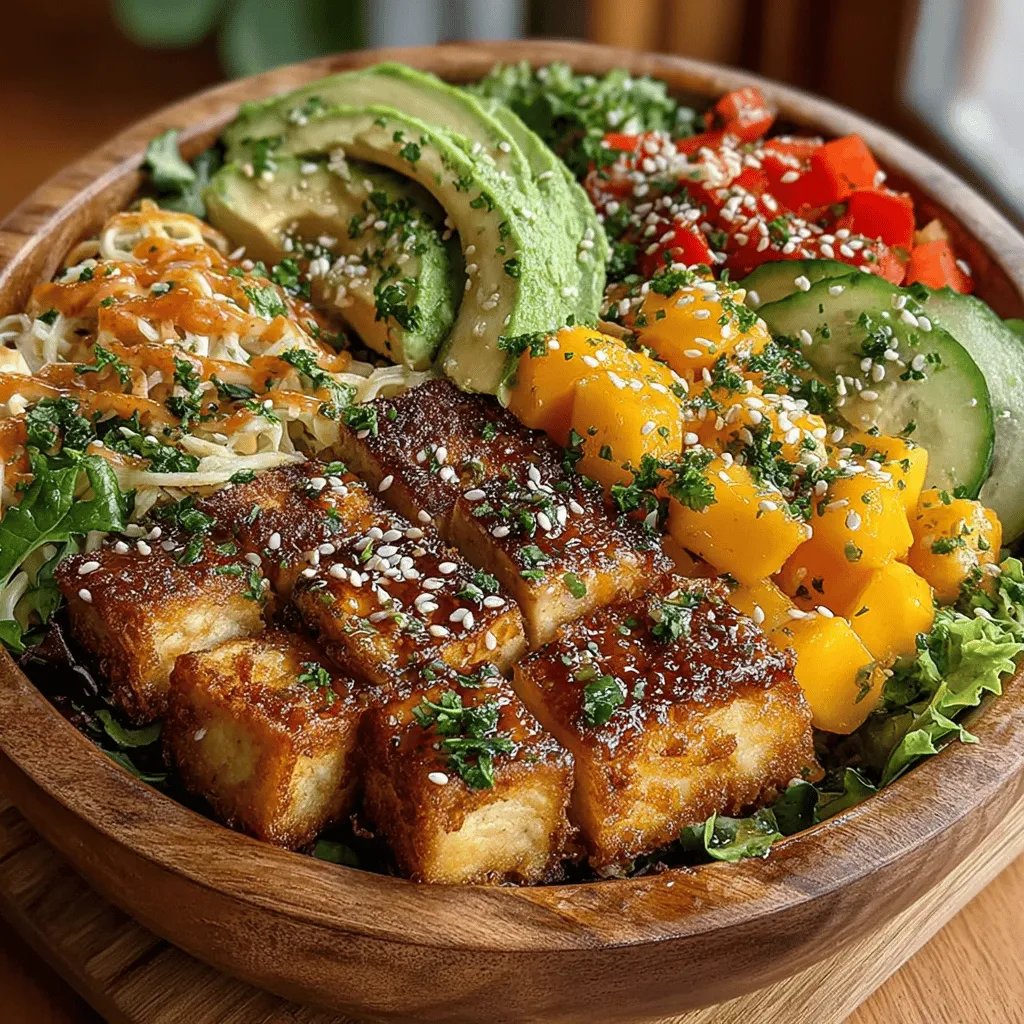 Rice vinegar is a key ingredient in the dressing for the Tropical Bliss: Mango & Tofu Salad Bowl. Its subtle tanginess not only enhances the flavor profile of the salad but also brings several health benefits. Rice vinegar is low in calories and contains beneficial acids that can aid in digestion. Additionally, it has antimicrobial properties that may help to improve gut health. The mild flavor of rice vinegar makes it an excellent choice for balancing out the sweetness of the fruits and the richness of the tofu, ensuring a harmonious blend that elevates the entire dish.