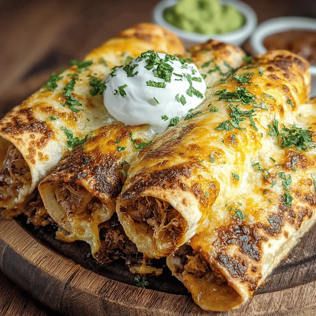 <strong>Introduction</strong>” /></p>
</p>
<h2>Frying Techniques for Perfect Crispy Taquitos</h2>
</p>
<p>Frying taquitos to a perfect crisp is crucial for achieving that satisfying crunch that makes this dish so irresistible. When frying, the goal is to create a golden-brown exterior while keeping the filling warm and flavorful. Here are some essential tips to ensure successful frying:</p>
</p>
<h3>The Frying Process</h3>
</p>
<p>1. <strong>Choosing the Right Oil</strong>: For frying taquitos, oils with high smoke points, such as vegetable oil, canola oil, or peanut oil, are ideal. These oils can withstand the high temperatures required for frying without breaking down.</p>
</p>
<p>2. <strong>Temperature Matters</strong>: The oil temperature is vital. Ideally, it should be between 350°F to 375°F (175°C to 190°C). If the oil is too cool, the taquitos will absorb excess oil and become greasy. If it’s too hot, they may burn on the outside before cooking through.</p>
</p>
<p>3. <strong>Signs the Oil is Ready</strong>: To test if the oil is at the right temperature, drop a small piece of tortilla or a bread crumb into the oil. If it sizzles and rises to the surface, the oil is ready. Alternatively, you can use a thermometer for precise measurement.</p>
</p>
<h3>Alternative Cooking Methods</h3>
</p>
<p>For those who prefer a healthier approach, you can enjoy taquitos without deep-frying.</p>
</p>
<p>– <strong>Baking</strong>: Preheat your oven to 425°F (220°C). Place the filled and rolled taquitos seam-side down on a baking sheet lined with parchment paper. Lightly spray the tops with cooking oil for a crispy finish. Bake for about 20-25 minutes, flipping halfway through, until they are golden brown.</p>
</p>
<p>– <strong>Air Frying</strong>: If you own an air fryer, this method is excellent for achieving crispy taquitos with less oil. Preheat the air fryer to 400°F (200°C). Arrange the taquitos in a single layer in the basket, lightly spraying them with oil. Cook for about 10–12 minutes, turning halfway through for even crispness.</p>
</p>
<h2>Serving and Presentation Ideas</h2>
</p>
<p>Once your crispy Mexican chicken taquitos are ready, it’s time to elevate their presentation for an impressive serving.</p>
</p>
<h3>Garnishing for Flavor and Color</h3>
</p>
<p>Fresh cilantro is a fantastic garnish that adds a pop of color and a burst of flavor. Chopped cilantro sprinkled on top not only enhances the visual appeal but also complements the savory filling.</p>
</p>
<h3>Presentation Tips</h3>
</p>
<p>To make your taquitos visually appealing for guests:</p>
<p>– Serve them on a large platter, arranging them in a circular pattern with the ends facing inward.</p>
<p>– Place small bowls of various dips at the center, such as sour cream, guacamole, and salsa. This allows guests to customize their experience.</p>
<p>– For a festive touch, add lime wedges for squeezing over the taquitos, enhancing their flavor.</p>
</p>
<h3>Pairing Options</h3>
</p>
<p>Traditional dips are a must with taquitos. Here are some popular choices:</p>
<p>– <strong>Sour Cream</strong>: Its creamy texture pairs well with the crunchiness of the taquitos.</p>
<p>– <strong>Guacamole</strong>: The rich, creamy avocado dip complements the chicken beautifully.</p>
<p>– <strong>Salsa Varieties</strong>: Consider offering a selection of salsas, from mild pico de gallo to spicy salsa verde, catering to all taste preferences.</p>
</p>
<h2>Nutritional Insights</h2>
</p>
<p>Crispy Mexican chicken taquitos not only tantalize your taste buds but also provide nutritional benefits.</p>
</p>
<h3>Overview of Nutritional Value</h3>
</p>
<p>Each taquito is a delightful combination of protein from the chicken and cheese, making it a fulfilling meal option. Depending on the filling and ingredients, a single taquito can contain around:</p>
<p>– 200-300 calories</p>
<p>– 12-15 grams of protein</p>
<p>– 10-15 grams of fat</p>
</p>
<h3>Serving Sizes and Meal Balance</h3>
</p>
<p>When serving taquitos, consider portion sizes to maintain a balanced meal. Typically, three to four taquitos per person is sufficient as an appetizer or light meal. Pair them with a side salad or fresh vegetables to boost nutrient intake and create a well-rounded dish.</p>
</p>
<h3>Tips for Healthier Options</h3>
</p>
<p>If you want to make your taquitos healthier, consider the following modifications:</p>
<p>– <strong>Lean Chicken</strong>: Use skinless chicken breast to reduce fat content.</p>
<p>– <strong>Cheese Alternatives</strong>: Opt for reduced-fat cheese or use less cheese overall while adding more vegetables to the filling for added fiber.</p>
<p>– <strong>Whole Wheat Tortillas</strong>: Swap traditional corn tortillas for whole wheat options for increased fiber and nutrients.</p>
</p>
<h2>Cultural Variations and Customization</h2>
</p>
<p>Taquitos are not just a dish; they are a canvas for culinary creativity, with countless regional variations throughout Mexico.</p>
</p>
<h3>Regional Variations</h3>
</p>
<p>In different regions, taquito fillings can vary significantly. For example:</p>
<p>– <strong>Taquitos de Papa</strong>: These are filled with seasoned mashed potatoes, ideal for a vegetarian option.</p>
<p>– <strong>Taquitos de Carnitas</strong>: This version features slow-cooked, seasoned pork, offering a different flavor profile.</p>
</p>
<h3>Customization for Dietary Needs</h3>
</p>
<p>Taquitos can easily be adapted to accommodate various dietary preferences:</p>
<p>– <strong>Vegetarian/Vegan Options</strong>: Substitute chicken with beans, lentils, or sautéed vegetables. Use vegan cheese or omit cheese entirely.</p>
<p>– <strong>Gluten-Free</strong>: Use corn tortillas for a gluten-free option, ensuring that all other ingredients are also gluten-free.</p>
</p>
<h3>Unique Toppings and Sauces</h3>
</p>
<p>Elevate your taquitos with unique toppings and sauces:</p>
<p>– <strong>Pickled Jalapeños</strong>: Add a spicy kick and tang.</p>
<p>– <strong>Cabbage Slaw</strong>: A refreshing slaw made with lime, cilantro, and shredded cabbage can add crunch and brightness.</p>
<p>– <strong>Creamy Chipotle Sauce</strong>: Blend sour cream with chipotle peppers for a smoky dip that pairs beautifully with taquitos.</p>
</p>
<h2>Conclusion</h2>
</p>
<p>Making crispy Mexican chicken taquitos is a delightful culinary experience that combines flavor, texture, and cultural significance. Whether you choose to fry, bake, or air fry, the result is a deliciously satisfying dish that can easily become a staple in your meal rotation.</p>
</p>
<p>Feel free to experiment with different fillings, toppings, and cooking methods to make this recipe your own. The joy of sharing food with family and friends is amplified when it holds cultural significance, and there’s no better dish to gather around than a platter of crispy taquitos. So roll up your sleeves, gather your loved ones, and enjoy the process of creating these delightful bites.</p>
</div>