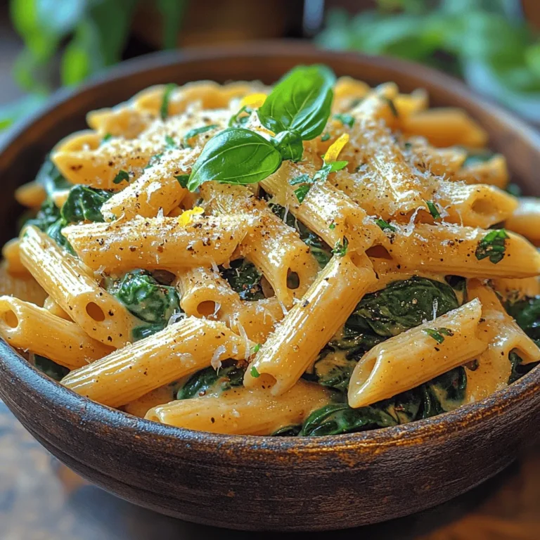 When it comes to comforting pasta dishes, few recipes can compete with the allure of Creamy Garlic Spinach Penne. This dish strikes a perfect balance between rich and vibrant flavors, making it an irresistible choice for anyone looking to elevate their dining experience. The combination of creamy garlic sauce and fresh spinach creates a delightful blend that not only tantalizes the taste buds but also brings a burst of color to your plate. Whether you're preparing a cozy family dinner or need a quick weeknight meal that impresses, this recipe is versatile enough to fit any occasion.