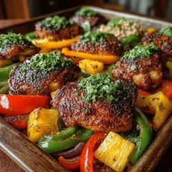 Baking your Tropical Pineapple Chicken Sheet Pan Feast is where the magic truly happens. The aroma of the chicken mingling with the sweetness of the pineapple and the savory notes of the vegetables will fill your kitchen, creating an inviting atmosphere. Here’s how to ensure that your meal comes out perfectly baked every time.
