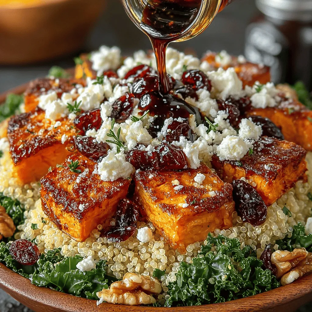 The first step in creating our Roasted Sweet Potato Kale Salad is to preheat your oven. Set the temperature to <strong>425°F (220°C)</strong>. This high temperature is crucial for achieving the perfect caramelization of the sweet potatoes. The sugars in the sweet potatoes will begin to caramelize, resulting in a rich flavor and a delightful texture. Be sure to allow your oven to fully preheat before placing the sweet potatoes inside; this ensures even cooking and prevents sogginess.” /></p>
</p>
<p>Continuing with our delicious Roasted Sweet Potato Kale Salad, let’s dive into the step-by-step guide on how to prepare this colorful and nutrient-packed dish. This section will cover everything from preheating the oven to serving suggestions, ensuring you create a salad that’s not just healthy but also bursting with flavor.</p>
</p>
<h2>Preheating the Oven</h2>
</p>
<p>The first step in creating our Roasted Sweet Potato Kale Salad is to preheat your oven. Set the temperature to <strong>425°F (220°C)</strong>. This high temperature is crucial for achieving the perfect caramelization of the sweet potatoes. The sugars in the sweet potatoes will begin to caramelize, resulting in a rich flavor and a delightful texture. Be sure to allow your oven to fully preheat before placing the sweet potatoes inside; this ensures even cooking and prevents sogginess.</p>
</p>
<h2>Roasting the Sweet Potatoes</h2>
</p>
<p>Now that your oven is preheated, it’s time to roast the sweet potatoes.</p>
</p>
<p>1. <strong>Prepare the Sweet Potatoes</strong>: Start by peeling and dicing your sweet potatoes into 1-inch cubes. This size is optimal for even cooking. Place them in a mixing bowl.</p>
</p>
<p>2. <strong>Season</strong>: Drizzle with olive oil, and sprinkle salt, pepper, and any other spices you like—cinnamon or smoked paprika work wonderfully. Toss the sweet potatoes until they are evenly coated.</p>
</p>
<p>3. <strong>Arrange on a Baking Sheet</strong>: Spread the seasoned sweet potatoes in a single layer on a baking sheet lined with parchment paper. This will help with cleanup and prevent sticking.</p>
</p>
<p>4. <strong>Roast</strong>: Place the baking sheet in the oven and roast for <strong>25-30 minutes</strong>, stirring halfway through to ensure even cooking. The sweet potatoes should be golden brown and tender when done. A fork should easily pierce through them, indicating they are perfectly roasted.</p>
</p>
<h2>Cooking the Quinoa</h2>
</p>
<p>While the sweet potatoes are roasting, it’s time to prepare the quinoa, which adds a hearty component to the salad.</p>
</p>
<p>1. <strong>Rinse the Quinoa</strong>: Measure out <strong>1 cup of quinoa</strong> and rinse it under cold water in a fine mesh strainer. This step removes any bitterness from the quinoa’s outer coating.</p>
</p>
<p>2. <strong>Cook the Quinoa</strong>: In a saucepan, combine the rinsed quinoa with <strong>2 cups of water</strong> or vegetable broth for added flavor. Bring it to a boil over high heat.</p>
</p>
<p>3. <strong>Simmer</strong>: Once boiling, reduce the heat to low, cover the saucepan, and let it simmer for about <strong>15 minutes</strong>. You’ll know it’s done when the quinoa has absorbed all the liquid and the grains have expanded, looking fluffy. Remove from heat and let it sit for an additional 5 minutes before fluffing it with a fork.</p>
</p>
<h2>Preparing the Kale</h2>
</p>
<p>Next, we’ll prepare the kale, which is the star green in this salad.</p>
</p>
<p>1. <strong>Wash and Dry</strong>: Rinse the kale leaves under cold water to remove any dirt or debris. Spin them dry in a salad spinner or pat them down with a clean towel.</p>
</p>
<p>2. <strong>Remove the Stems</strong>: Tear the kale leaves away from the tough stems. Discard the stems and chop the leaves into bite-sized pieces.</p>
</p>
<p>3. <strong>Massage the Kale</strong>: Place the chopped kale in a large bowl and drizzle with a bit of olive oil and a pinch of salt. Using your hands, gently massage the kale for about <strong>2-3 minutes</strong>. This process softens the leaves, making them less bitter and easier to digest, while enhancing their flavor.</p>
</p>
<h2>Making the Dressing</h2>
</p>
<p>A delicious salad needs a flavorful dressing. Here’s how to whip up a simple yet zesty dressing for your salad.</p>
</p>
<p>1. <strong>Combine Ingredients</strong>: In a small bowl, whisk together <strong>3 tablespoons of olive oil</strong>, the juice of <strong>1 lemon</strong>, <strong>1 tablespoon of maple syrup</strong> (or honey), <strong>1 teaspoon of Dijon mustard</strong>, and a pinch of salt and pepper.</p>
</p>
<p>2. <strong>Taste and Adjust</strong>: Taste your dressing and adjust the flavors as needed. If you prefer a tangier dressing, add more lemon juice. For a sweeter profile, increase the maple syrup.</p>
</p>
<p>3. <strong>Optional Ingredients</strong>: Feel free to experiment by adding minced garlic, a dash of red pepper flakes, or herbs like thyme or oregano for an extra flavor boost.</p>
</p>
<h2>Combining the Salad</h2>
</p>
<p>Now that all components are ready, it’s time to bring them together into a beautiful salad.</p>
</p>
<p>1. <strong>Mix Ingredients</strong>: In a large serving bowl, combine the massaged kale, roasted sweet potatoes, and cooked quinoa.</p>
</p>
<p>2. <strong>Add Dressing</strong>: Drizzle the dressing over the salad and toss everything gently until all ingredients are well coated. The warmth from the sweet potatoes and quinoa will slightly wilt the kale, enhancing the overall texture.</p>
</p>
<p>3. <strong>Add Optional Toppings</strong>: For added flavor and crunch, consider topping your salad with toasted nuts (like walnuts or pecans) or seeds (such as pumpkin or sunflower seeds), and crumbled feta or goat cheese if desired.</p>
</p>
<h2>Serving Suggestions</h2>
</p>
<p>This Roasted Sweet Potato Kale Salad is versatile and can be served in various ways:</p>
</p>
<p>– <strong>As a Standalone Dish</strong>: Enjoy it on its own for a light lunch or dinner. The combination of quinoa and sweet potatoes provides ample protein and carbohydrates to keep you satisfied.</p>
</p>
<p>– <strong>As a Side Salad</strong>: Pair it with grilled chicken, salmon, or tofu for a complete meal. The salad complements a wide range of proteins beautifully.</p>
</p>
<p>– <strong>Room Temperature or Chilled</strong>: You can serve this salad warm, at room temperature, or chilled. This makes it a great option for meal prep or potlucks, as it can be made ahead of time.</p>
</p>
<h2>Nutritional Information</h2>
</p>
<p>This Roasted Sweet Potato Kale Salad is not only tasty but also packs a nutritional punch. Here’s a breakdown of the approximate nutritional content per serving:</p>
</p>
<p>– <strong>Calories</strong>: 250-300</p>
<p>– <strong>Carbohydrates</strong>: 40g</p>
<p>– <strong>Protein</strong>: 8g</p>
<p>– <strong>Fat</strong>: 10g</p>
<p>– <strong>Fiber</strong>: 8g</p>
<p>– <strong>Vitamins and Minerals</strong>: High in vitamins A, C, and K, as well as potassium and magnesium from sweet potatoes and kale.</p>
</p>
<p>This nutrient-rich salad is an excellent choice for anyone looking to boost their intake of whole foods while enjoying a delicious meal.</p>
</p>
<h2>Conclusion</h2>
</p>
<p>In summary, the Roasted Sweet Potato Kale Salad is a delightful blend of flavors and textures, making it a perfect option for any meal. It’s colorful, nutritious, and incredibly easy to prepare, proving that healthy eating can be both enjoyable and fulfilling. This versatile salad can be adapted to suit your taste preferences and dietary needs, ensuring that you can enjoy it on various occasions.</p>
</p>
<p>Encourage yourself to incorporate this vibrant salad into your weekly meal rotation. Experience the joy of healthy eating without sacrificing flavor, and savor the benefits of fresh, wholesome ingredients. The Roasted Sweet Potato Kale Salad is not just a dish—it’s a celebration of nutrition and taste!</p>
</div>