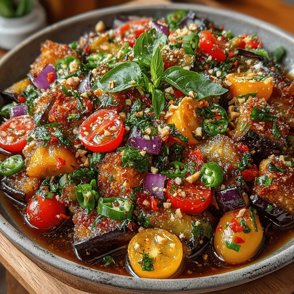If you're seeking a salad that excites the palate and tantalizes the taste buds, look no further than the Spicy Hatch Chili Thai Eggplant Salad. This vibrant dish is a delightful fusion of flavors, combining the earthy sweetness of Thai eggplants with the fiery kick of Hatch green chiles. It's a culinary experience that celebrates the bold and fresh ingredients typical of Thai cuisine, making it an irresistible choice for salad lovers and anyone looking to elevate their meal.