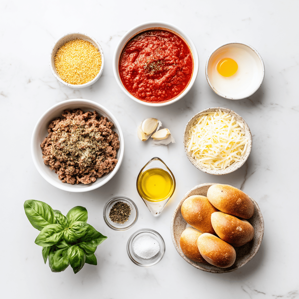 Ingredients for Busy Mom's Skillet-Garlic Meatball Sub Bites in 30 Minutes