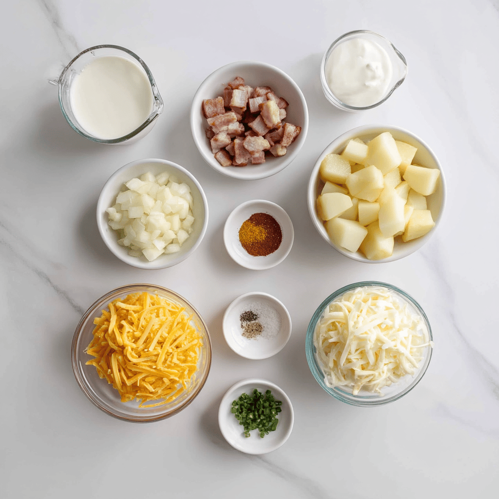 Ingredients for Cheesy Bacon & Potato Casserole