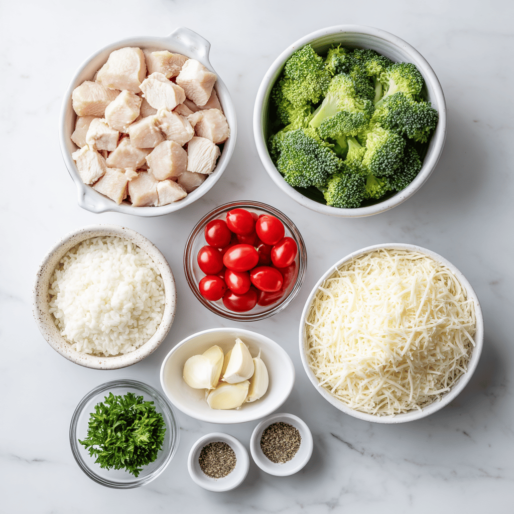 Ingredients for Cheesy Garlic Butter Chicken Bowls for Busy Weeknight Dinners