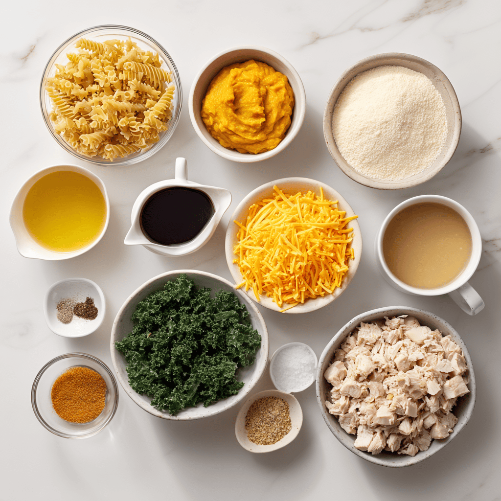 Ingredients for Cozy Fall Casserole with Creamy Pumpkin Spice Pasta