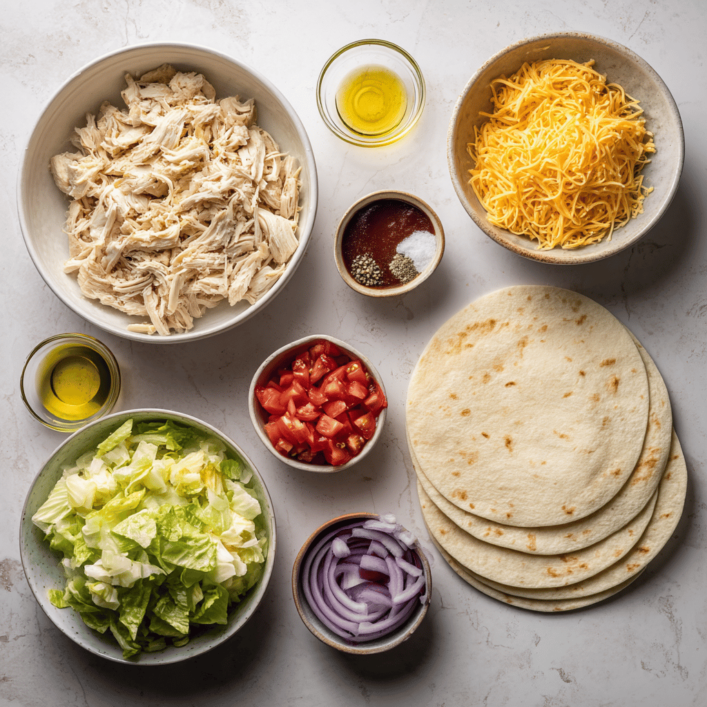 Ingredients for Hearty Air Fryer BBQ Chicken Wraps with a Crispy Bite