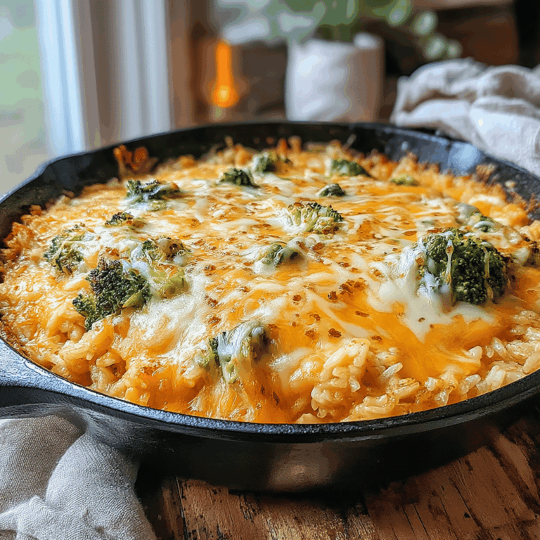 If you're searching for a comforting, hearty dish that combines wholesome ingredients and loads of flavor, look no further than this Skillet Cheesy Broccoli & Rice Bake. This one-pan wonder brings together tender broccoli florets, perfectly cooked rice, and an irresistible blend of cheeses, all baked to golden perfection. Perfect for busy weeknights or as a delightful side dish for your family gatherings, this recipe not only satisfies the taste buds but also packs in essential nutrients, making it a winner for both kids and adults alike.